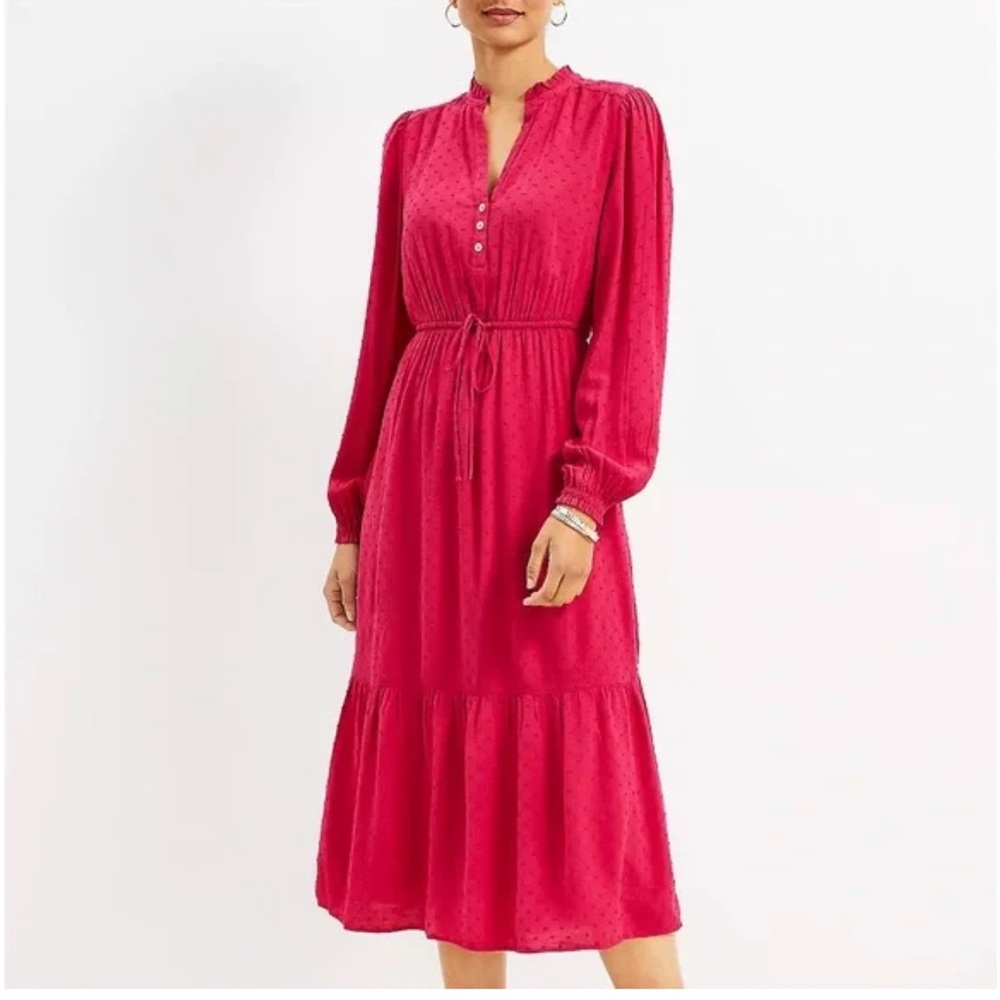 LOFT Clip Dot Tiered Midi Dress